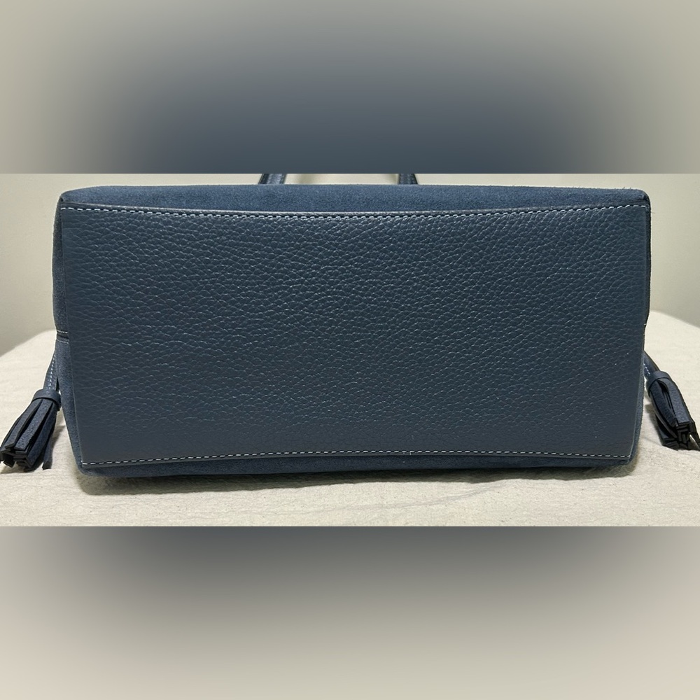 COACH Andy Suede and Pebble Leather Tassel Cinch Tote in Denim Blue NWT - Picture 9 of 12